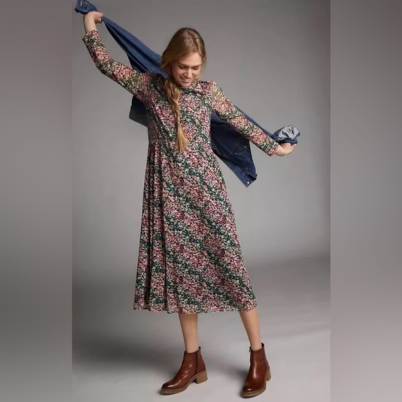 Anthropologie Eva Franco Fiona Floral Mesh Midi-Maxi Dress